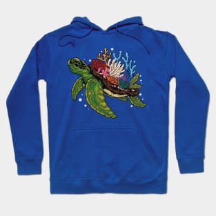 Marine Marvel: Majestic Sea Turtle with Coral Reef Shell Hoodie